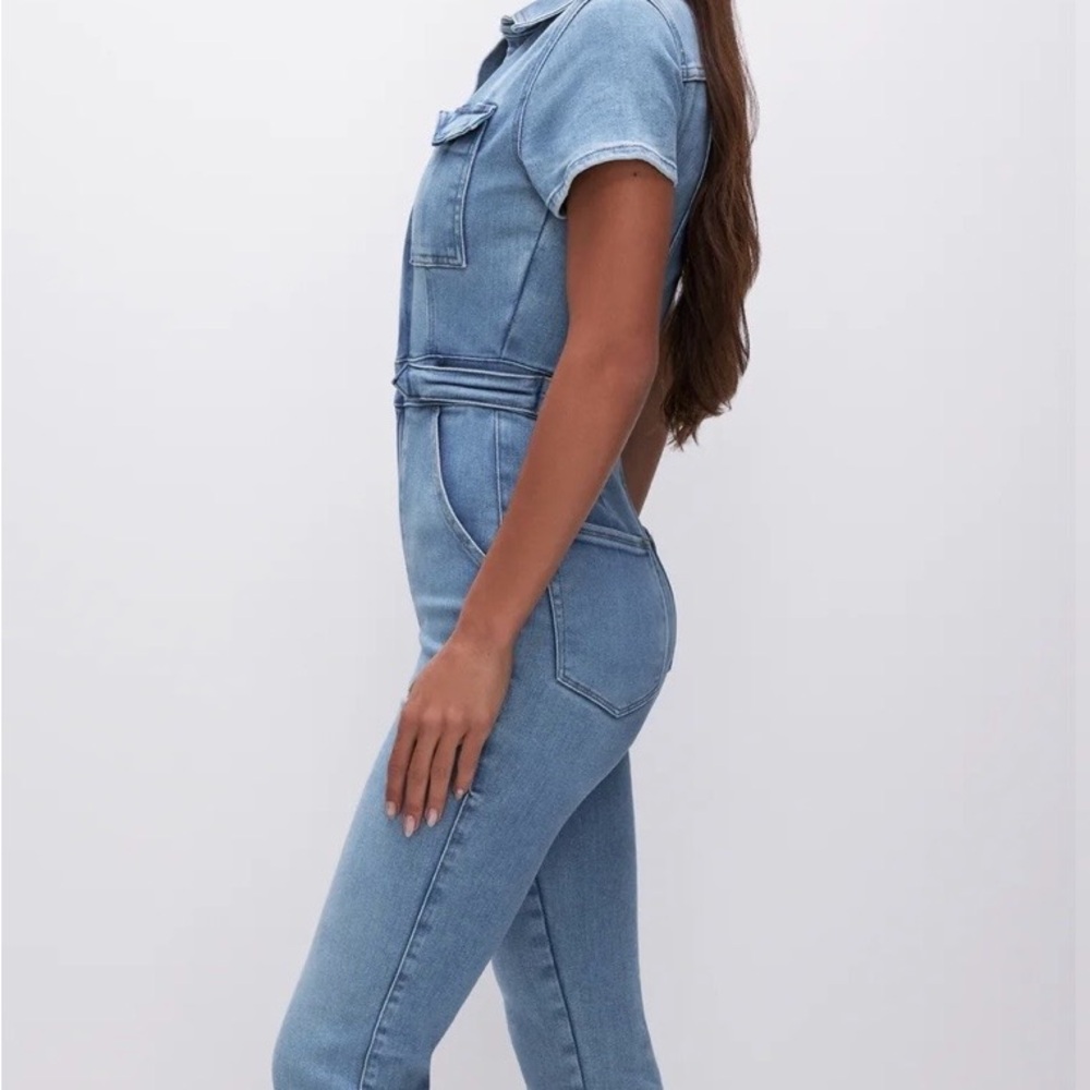 Women's Blue Denim Jumpsuit - Picture 3 of 8